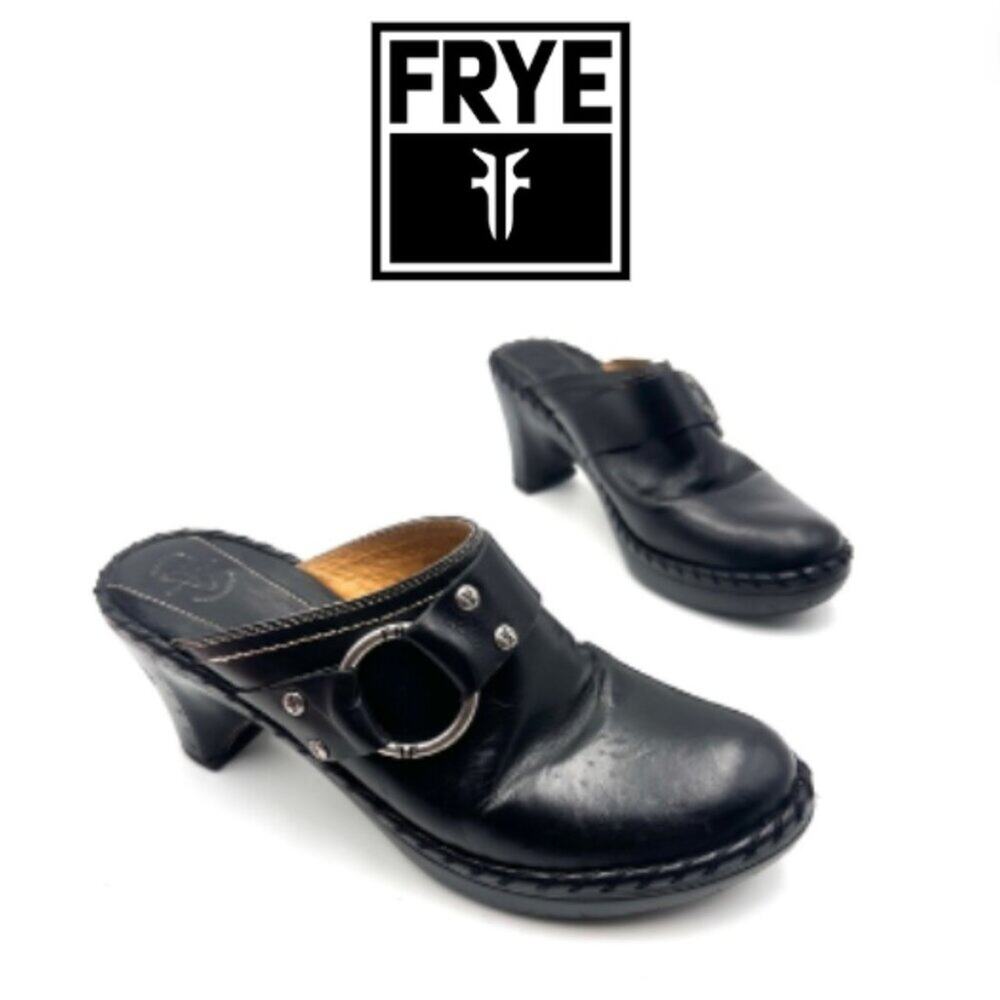 Frye Charlotte Black leather clogs EUC size 10